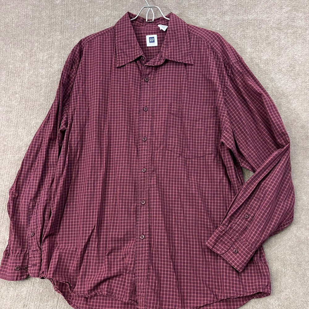 GAP Factory‎ Store XL Plaid Button Down Shirt Long Sleeve Burgundy Menswear